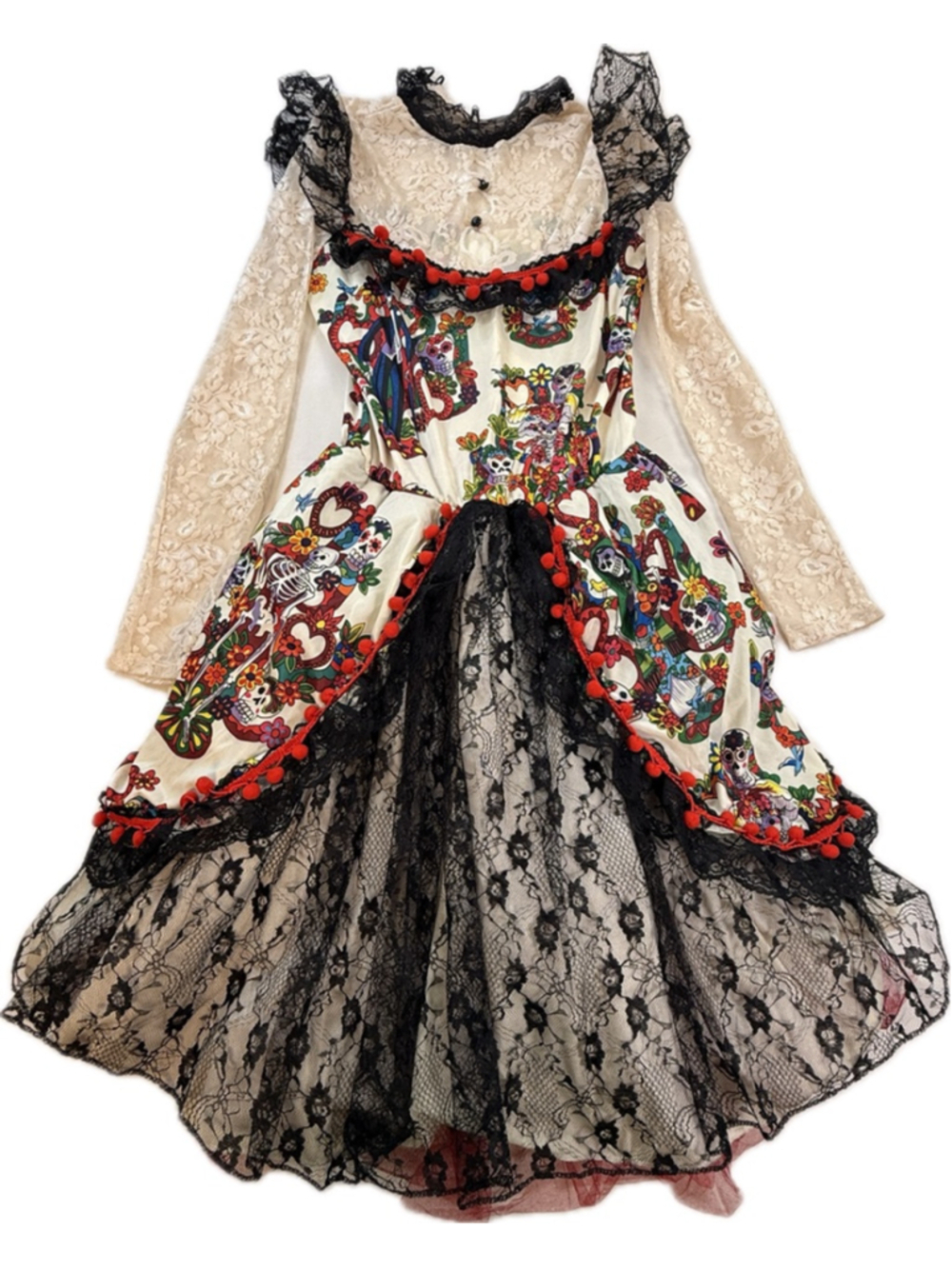 Spirit Day of the Dead Sugar Skull Lace Costume Dress Womens XL Halloween Gothic - Picture 2 of 14
